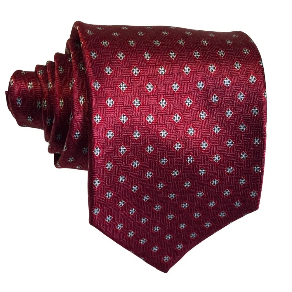 BILLBLASS Mens‎ Silk Necktie Burgundy Geometric Pattern  Dress Tie Preowned